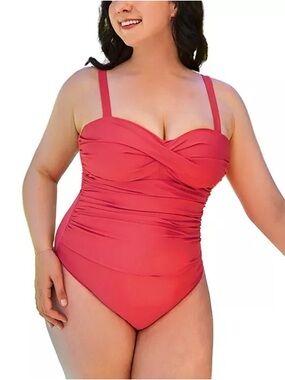 Cupshe NWT Coral Twist-Front Ruched One-Piece Swimsuit